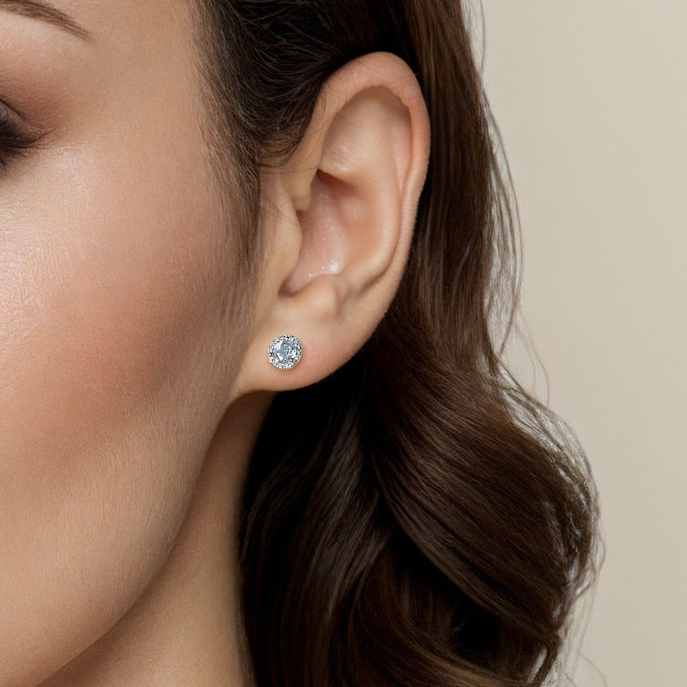 Gaby 14K White Gold Aquamarine Halo Stud Earrings