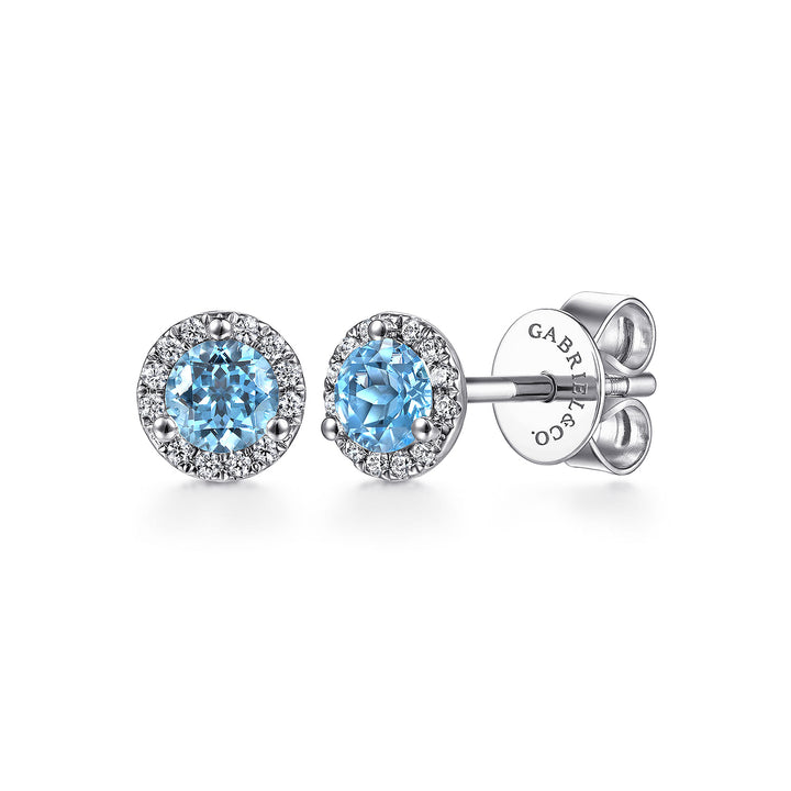 Gaby 14K White Gold Blue Topaz Halo Stud Earrings