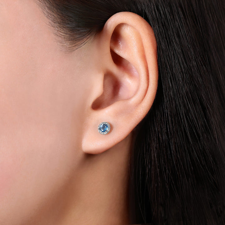 Gaby 14K White Gold Blue Topaz Halo Stud Earrings