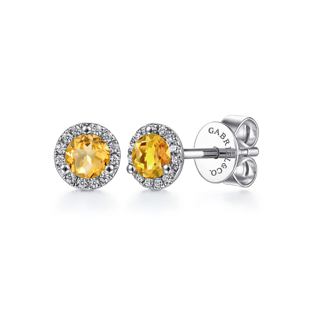 14K White Gold Citrine Stud Earrings