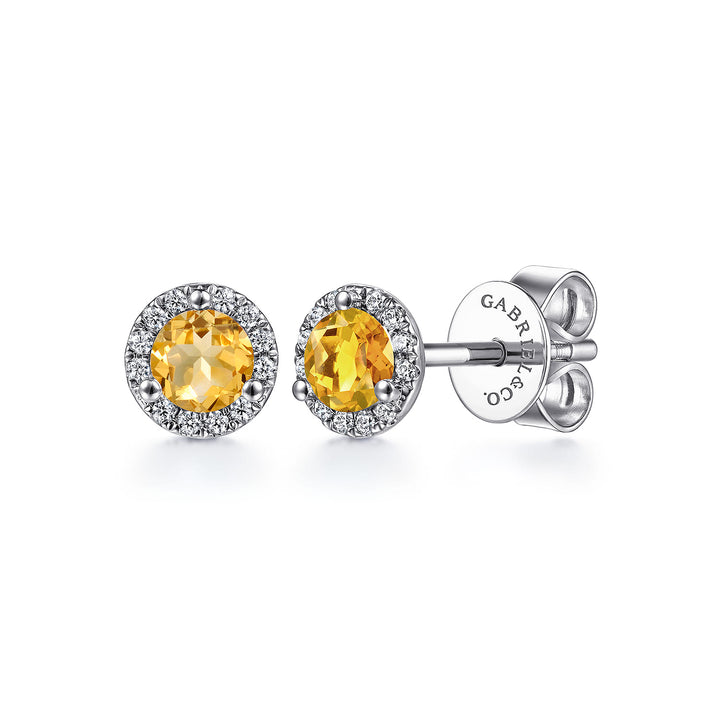 14K White Gold Citrine Stud Earrings