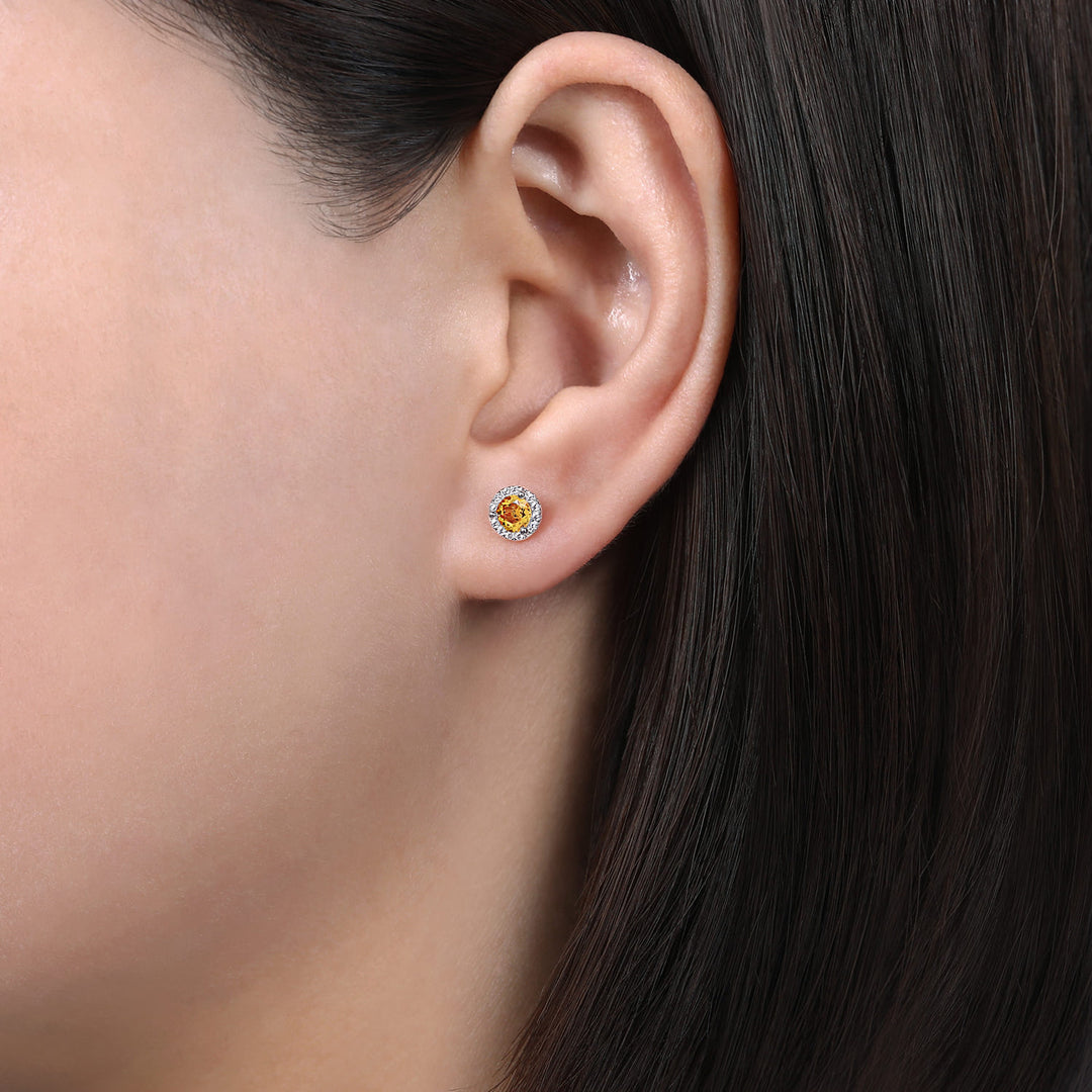14K White Gold Citrine Stud Earrings