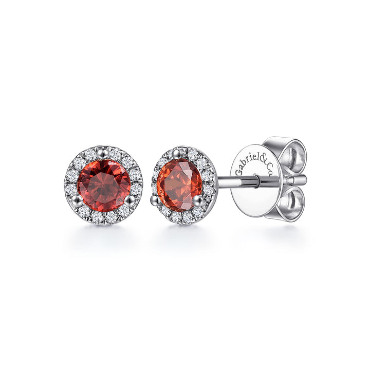 14K White Gold Garnet Stud Earrings
