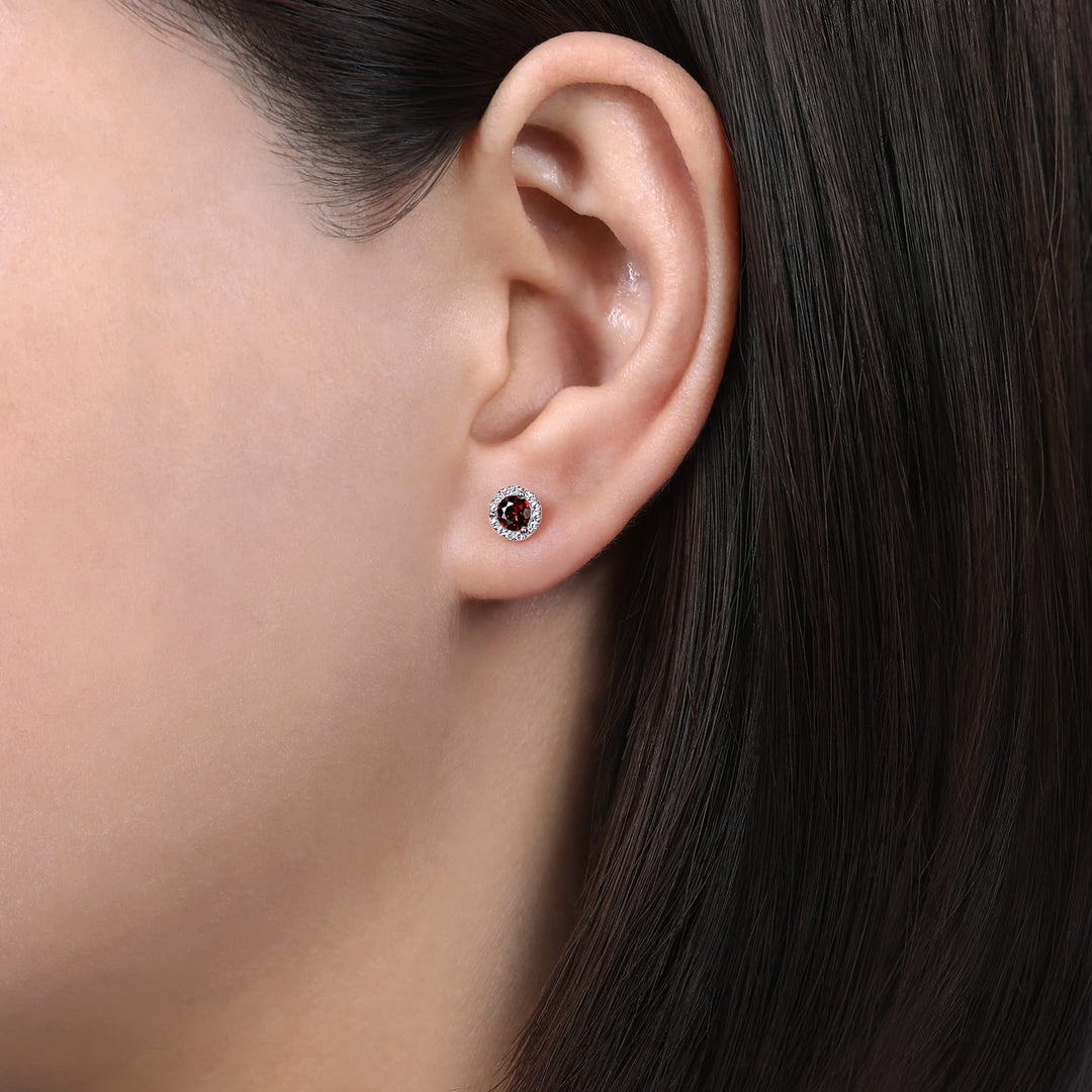 14K White Gold Garnet Stud Earrings