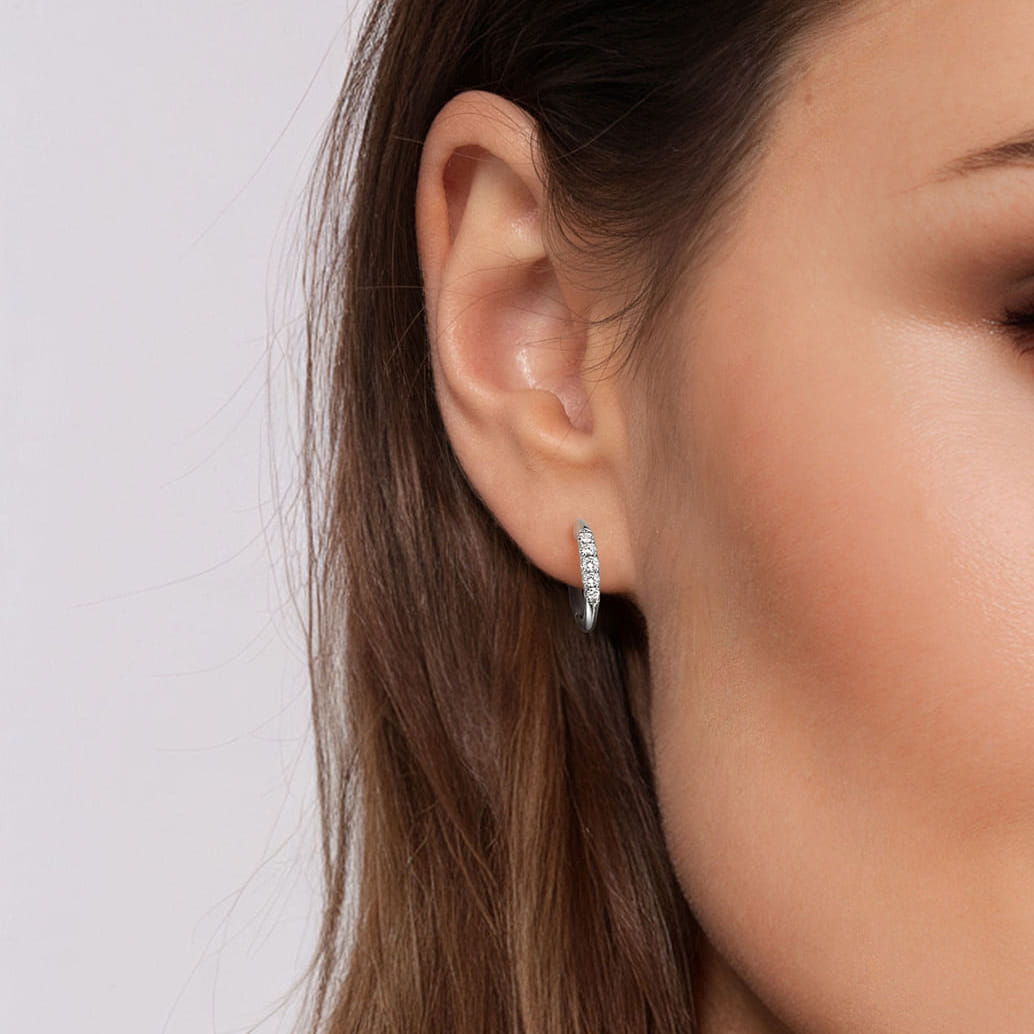 14K White Gold Huggie Earrings