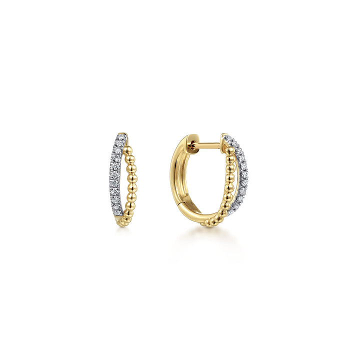 14K Yellow Gold Pavé Twisted Huggie Earrings
