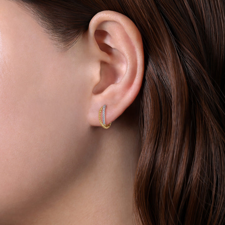 14K Yellow Gold Pavé Twisted Huggie Earrings