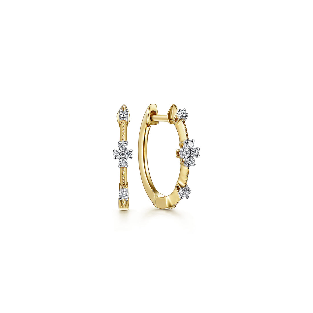 14K Yellow Gold Station Huggie Earrings