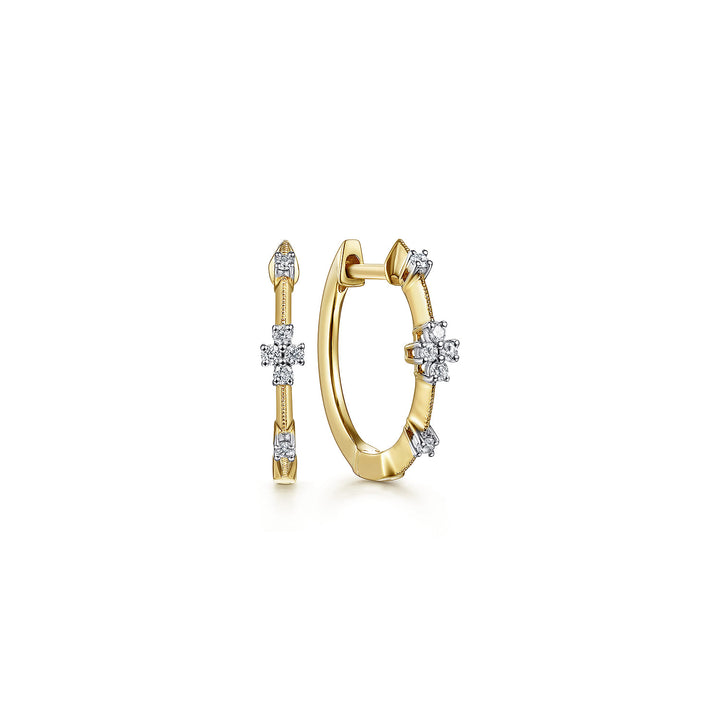 14K Yellow Gold Station Huggie Earrings