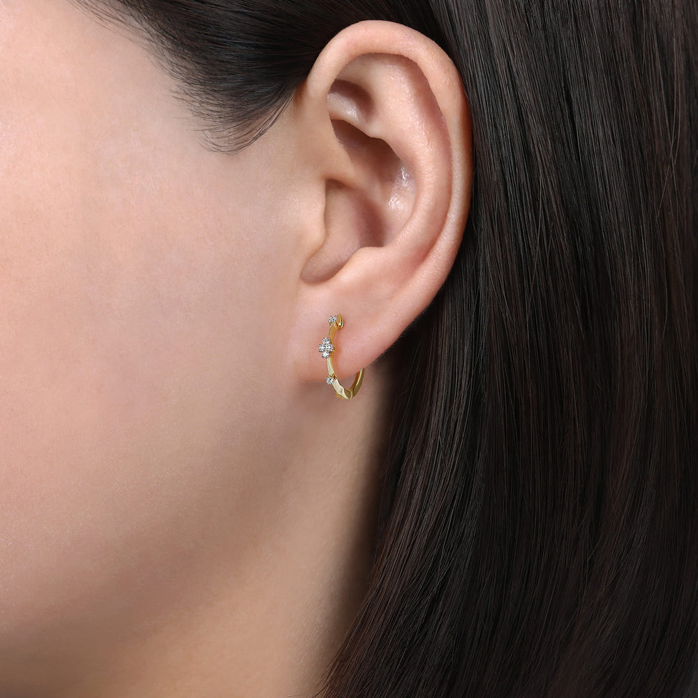 14K Yellow Gold Station Huggie Earrings