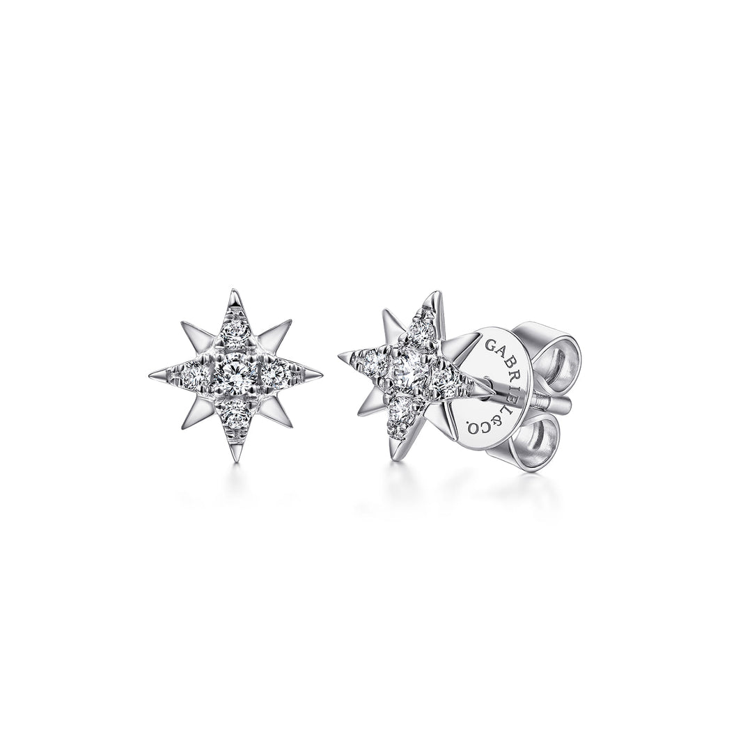 14K White Gold Star Earrings