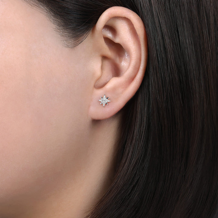 14K White Gold Star Earrings
