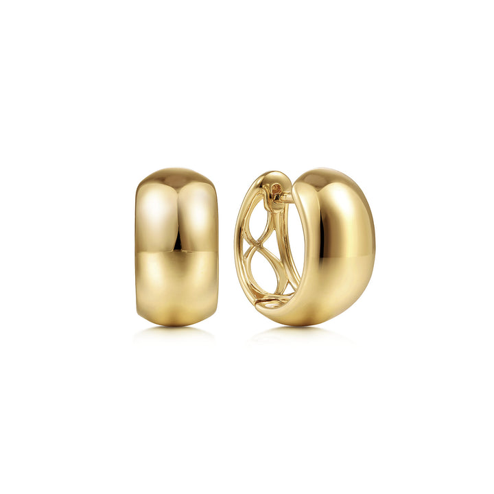 Contemporary 14K Yellow Gold Wide Plain Huggie Earrings