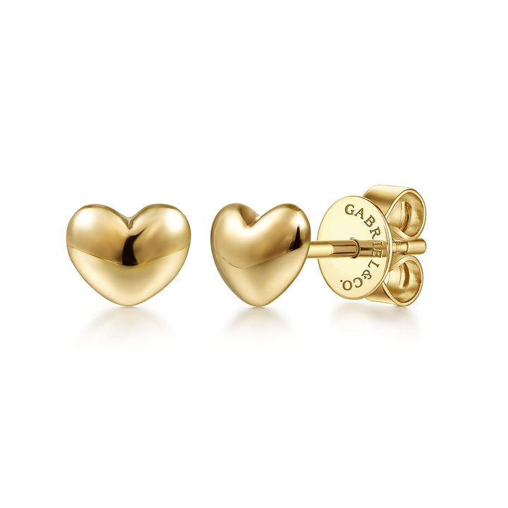 14K Yellow Gold Puff Heart Earrings