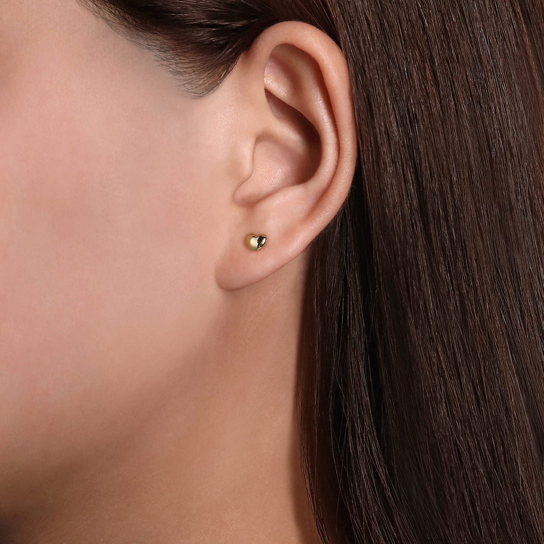 14K Yellow Gold Puff Heart Earrings