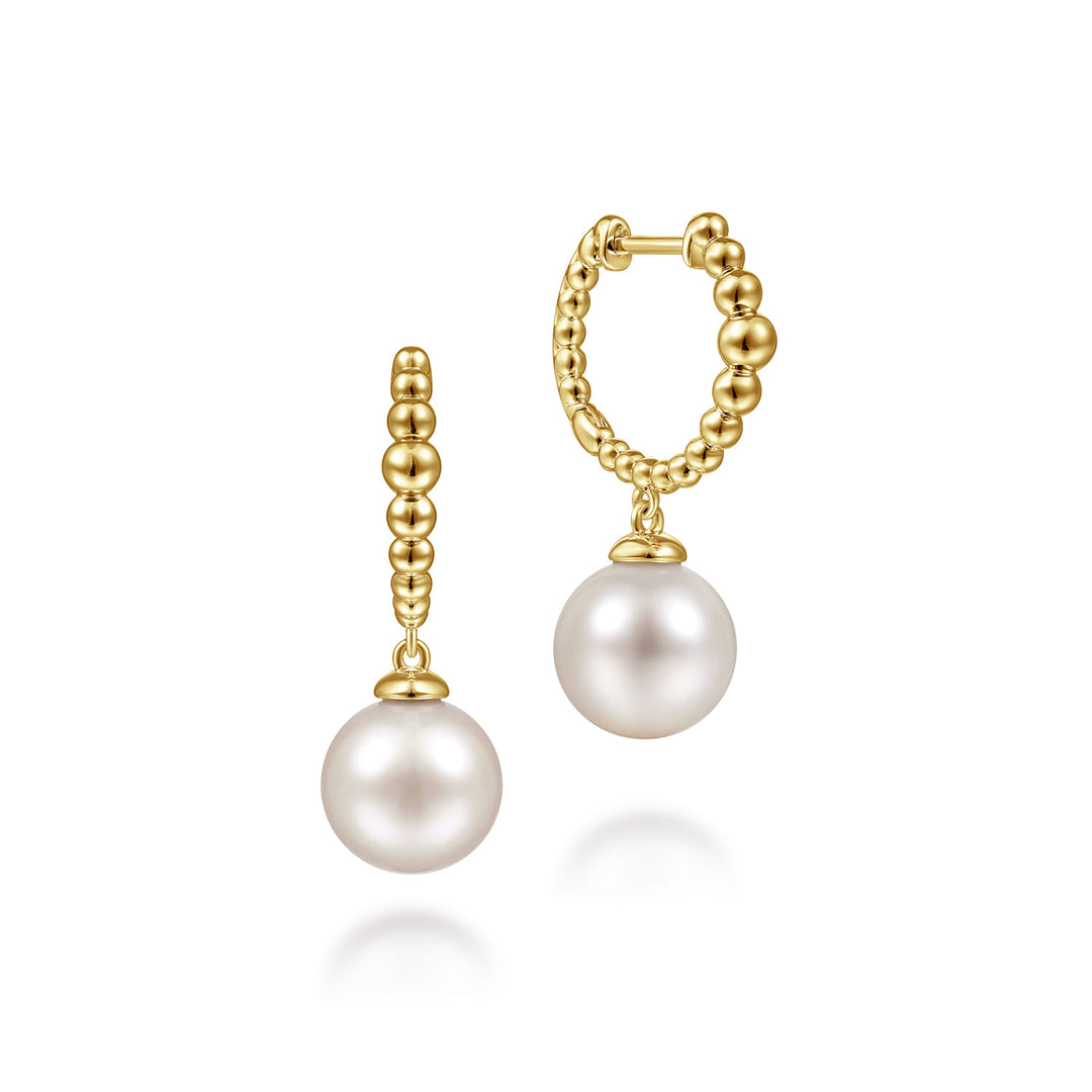 Bujukan 14K Yellow Gold Pearl Drop Huggie Earrings