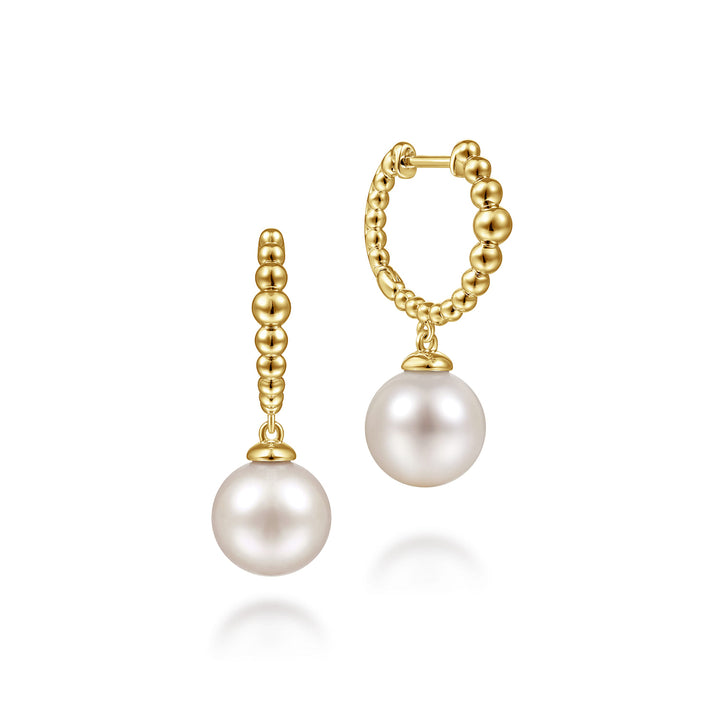 Bujukan 14K Yellow Gold Pearl Drop Huggie Earrings