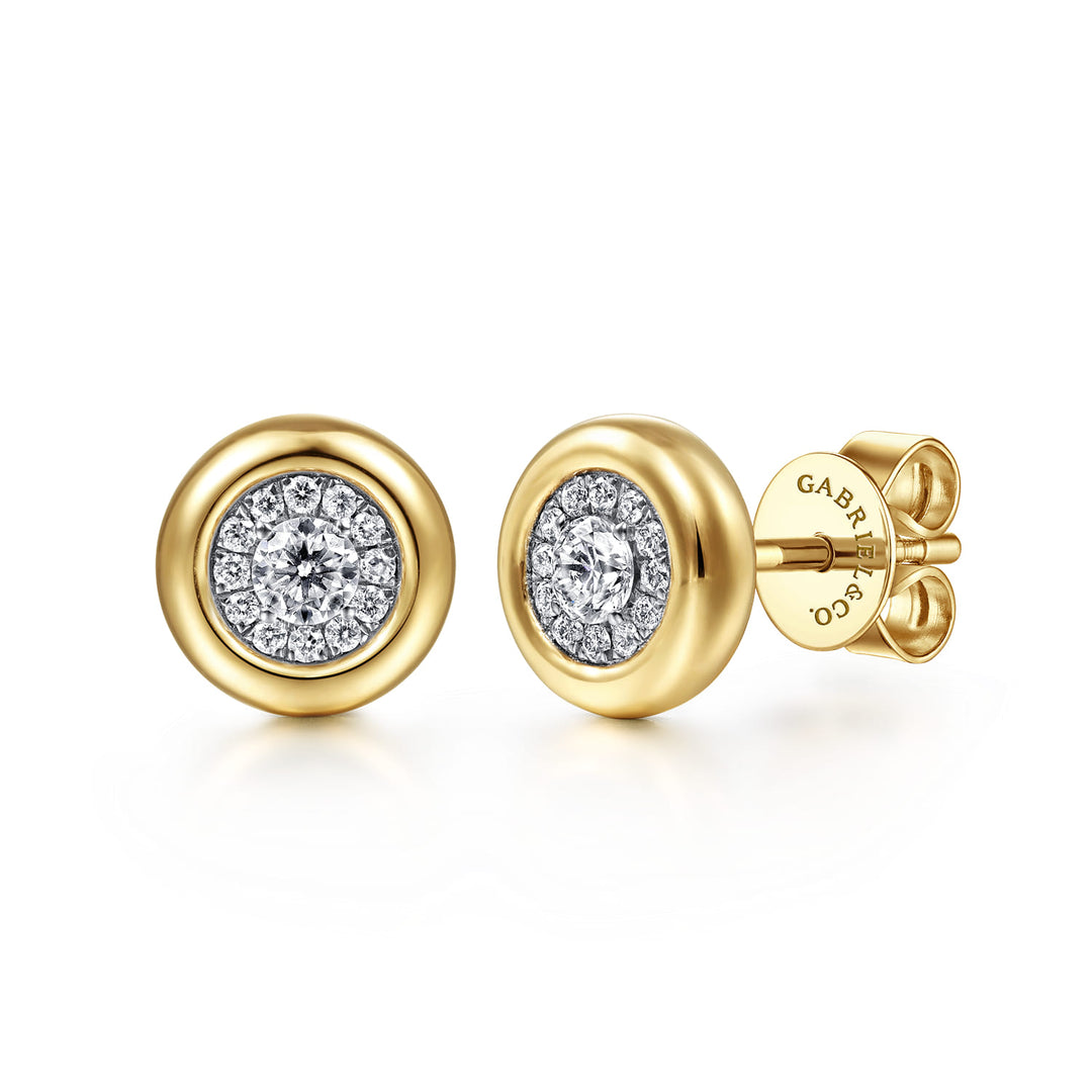 14K Yellow Gold Pavé Bezel Stud Earrings