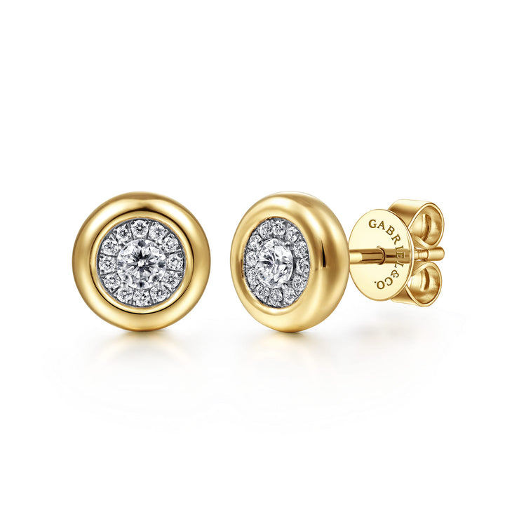 14K Yellow Gold Pavé Bezel Stud Earrings