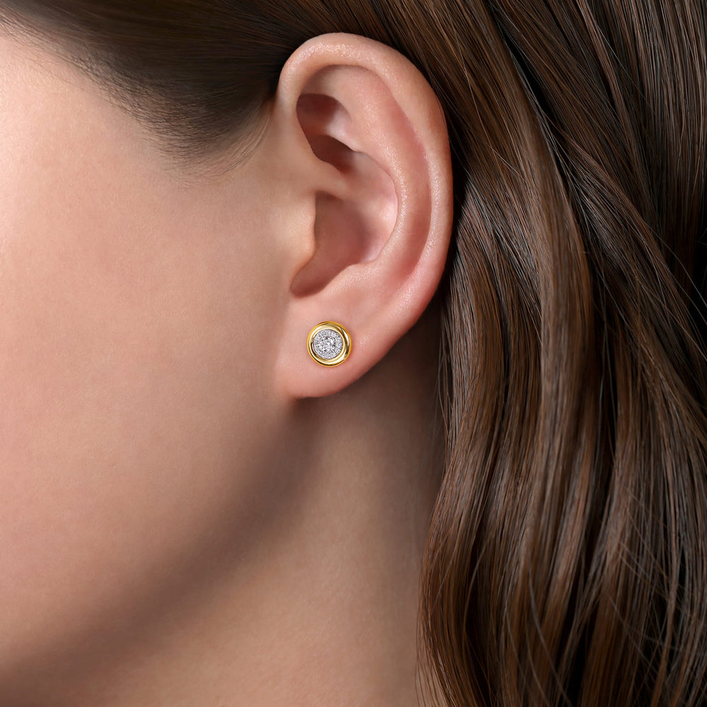 14K Yellow Gold Pavé Bezel Stud Earrings