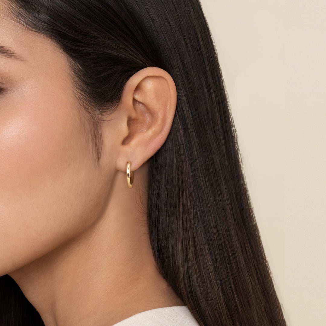 14K Yellow Gold Plain Huggie Earrings