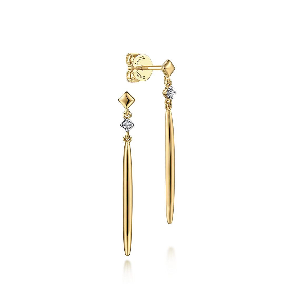 14K Yellow Gold Spike Drop Earrings