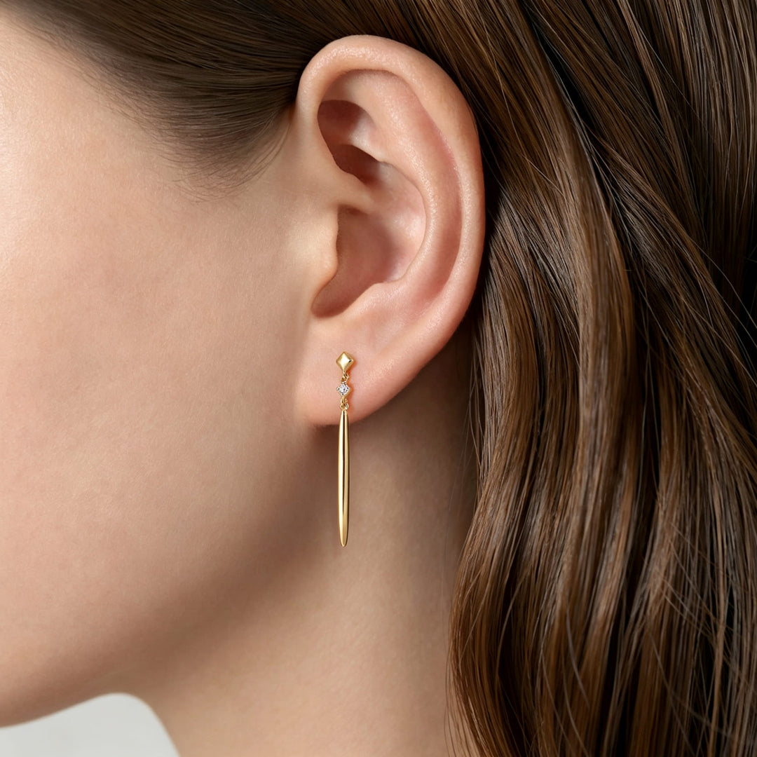 14K Yellow Gold Spike Drop Earrings
