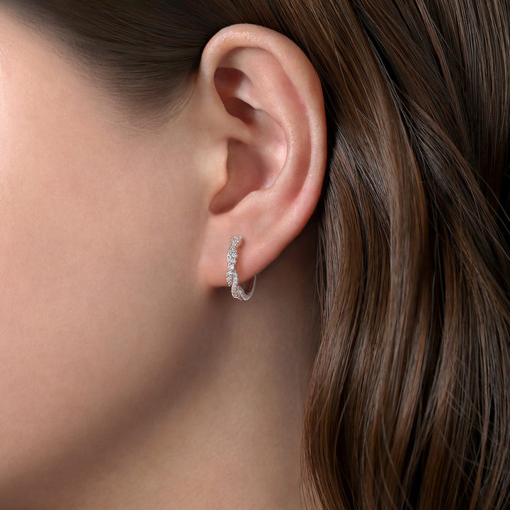Lusso 14K White Gold Intricate Hoop Earrings