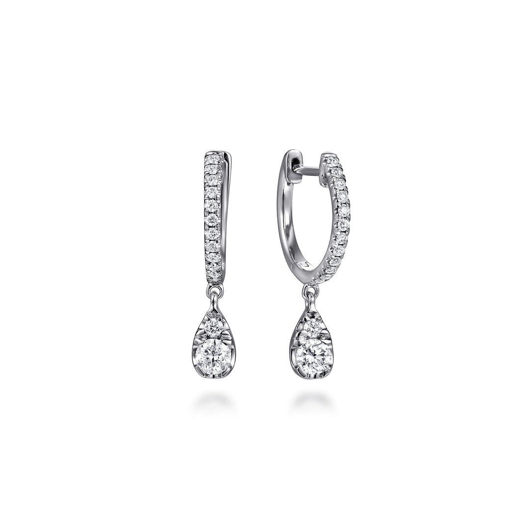 Lusso 14K White Gold Drop Huggie Earrings
