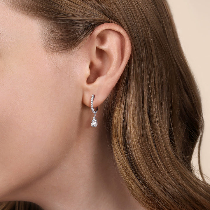 Lusso 14K White Gold Drop Huggie Earrings