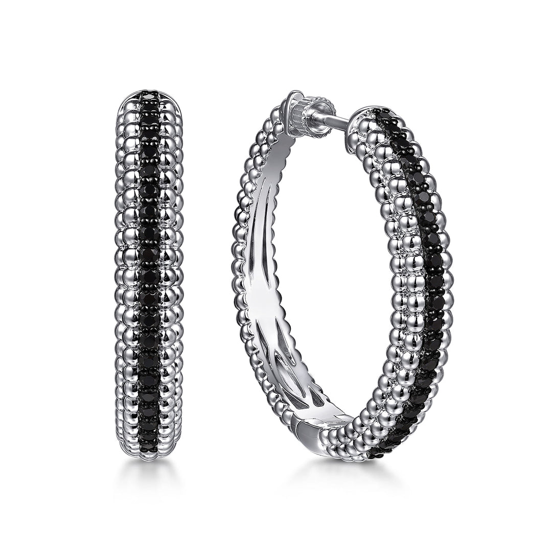 Sterling Silver Black Spinel Hoop Earrings
