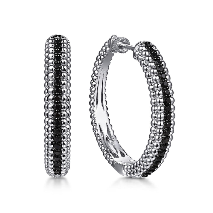 Sterling Silver Black Spinel Hoop Earrings