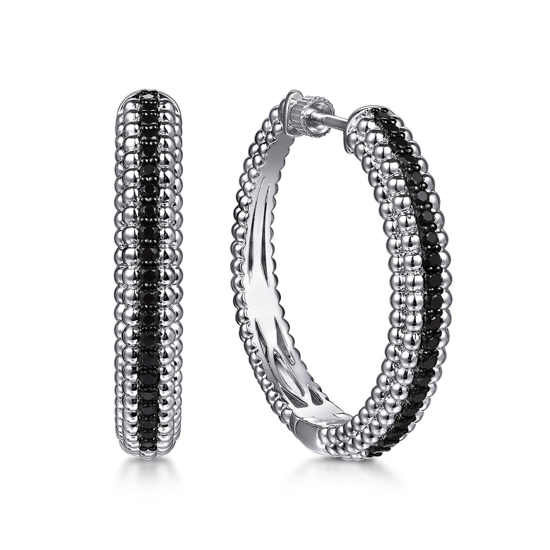 Sterling Silver Black Spinel Hoop Earrings