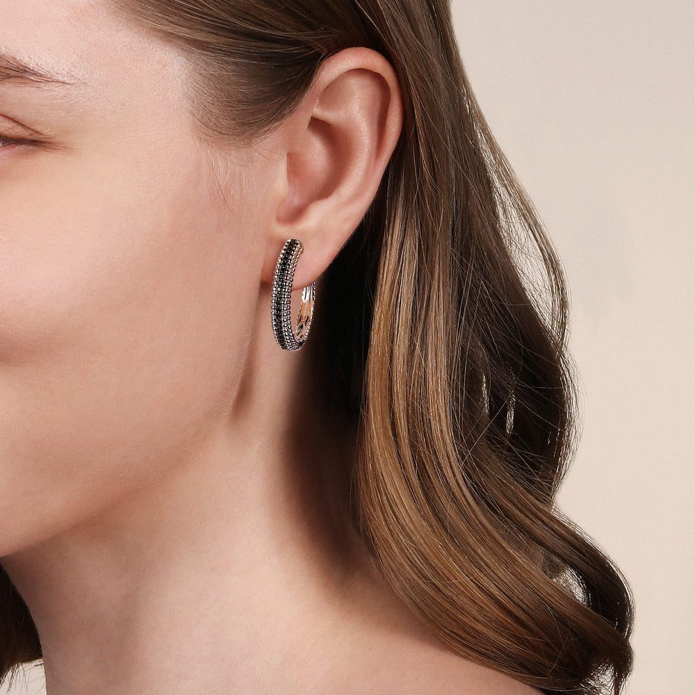 Sterling Silver Black Spinel Hoop Earrings