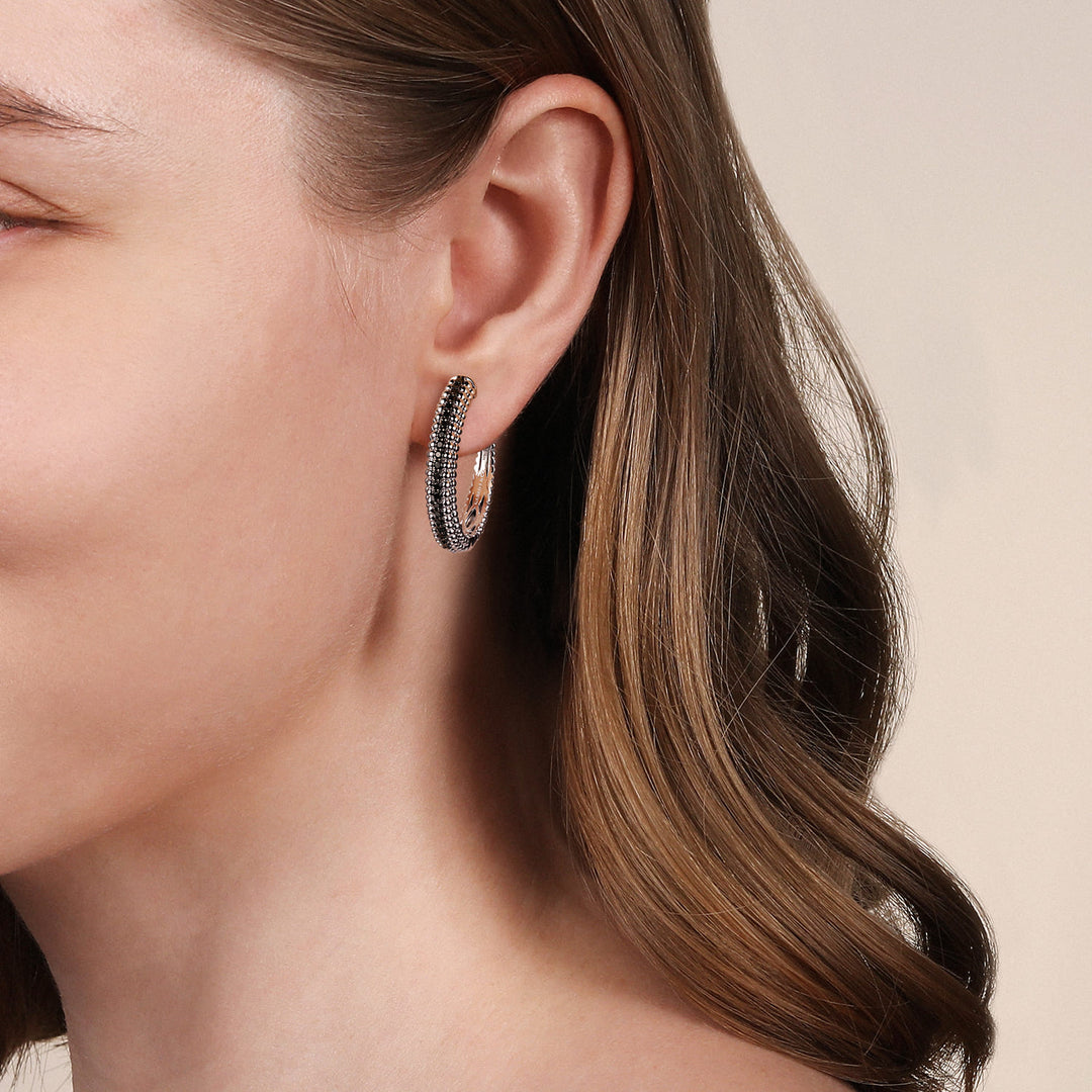 Sterling Silver Black Spinel Hoop Earrings