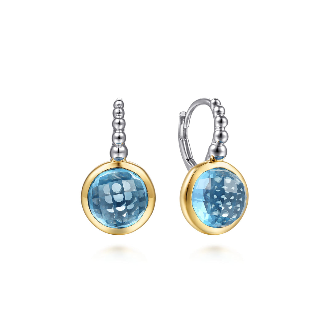 14K Gold & Sterling Silver Blue Topaz Round Earrings