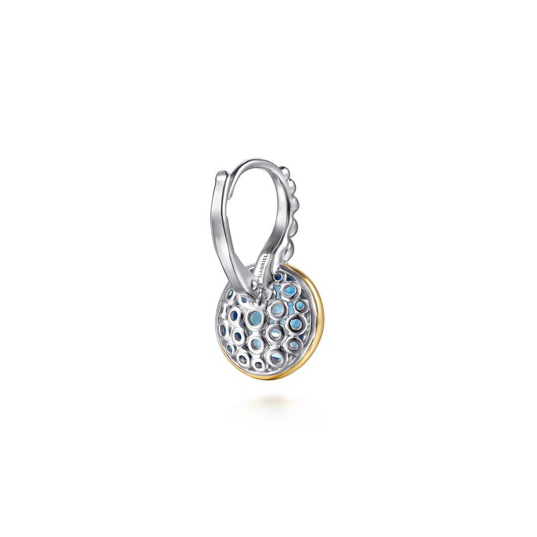 14K Gold & Sterling Silver Blue Topaz Round Earrings