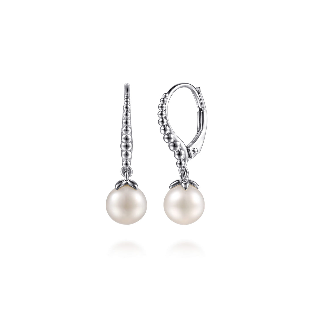 Sterling Silver Pearl Drop Lever Back Earrings