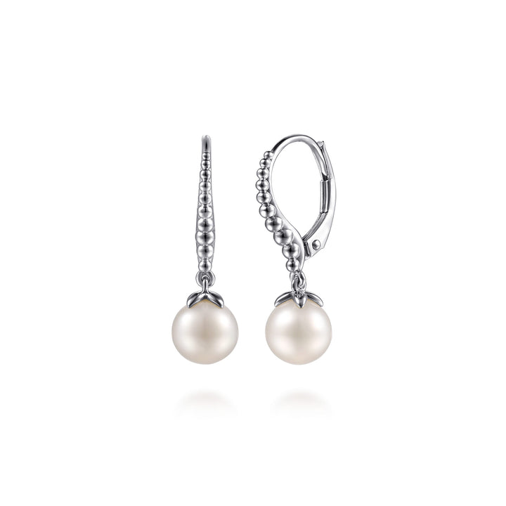 Sterling Silver Pearl Drop Lever Back Earrings