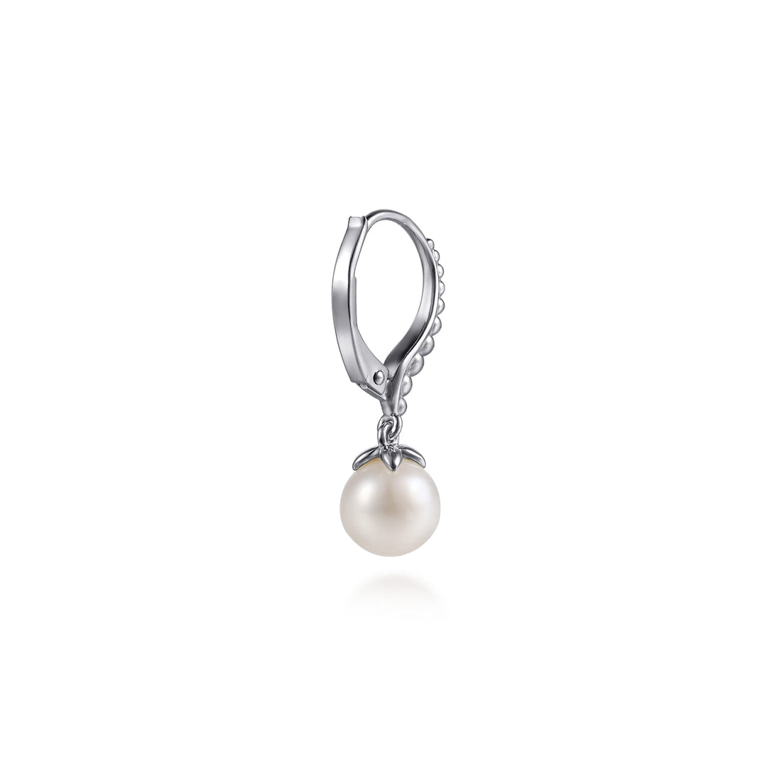 Sterling Silver Pearl Drop Lever Back Earrings