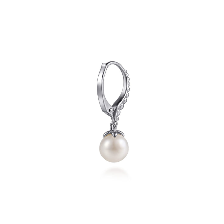 Sterling Silver Pearl Drop Lever Back Earrings