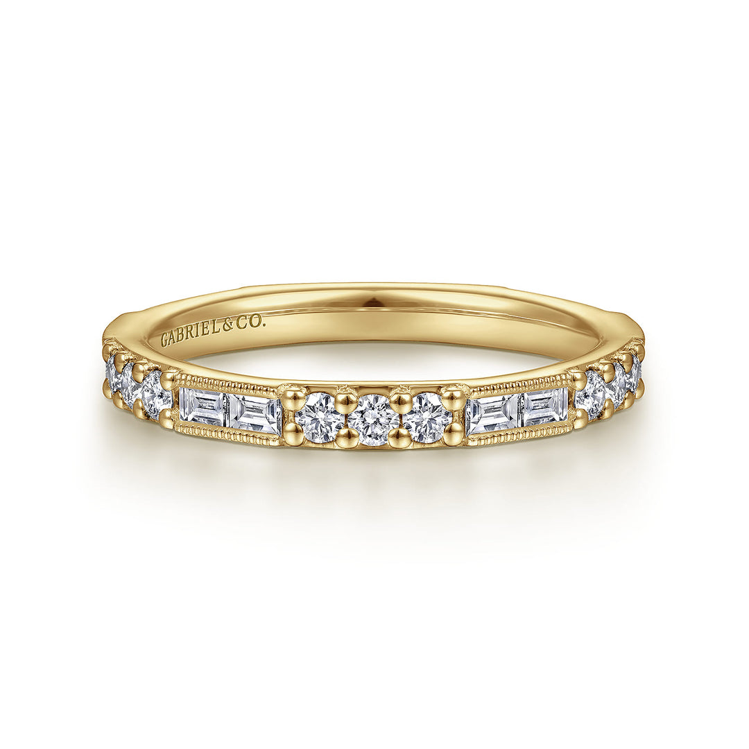14K Yellow Gold Baguette Round Ring