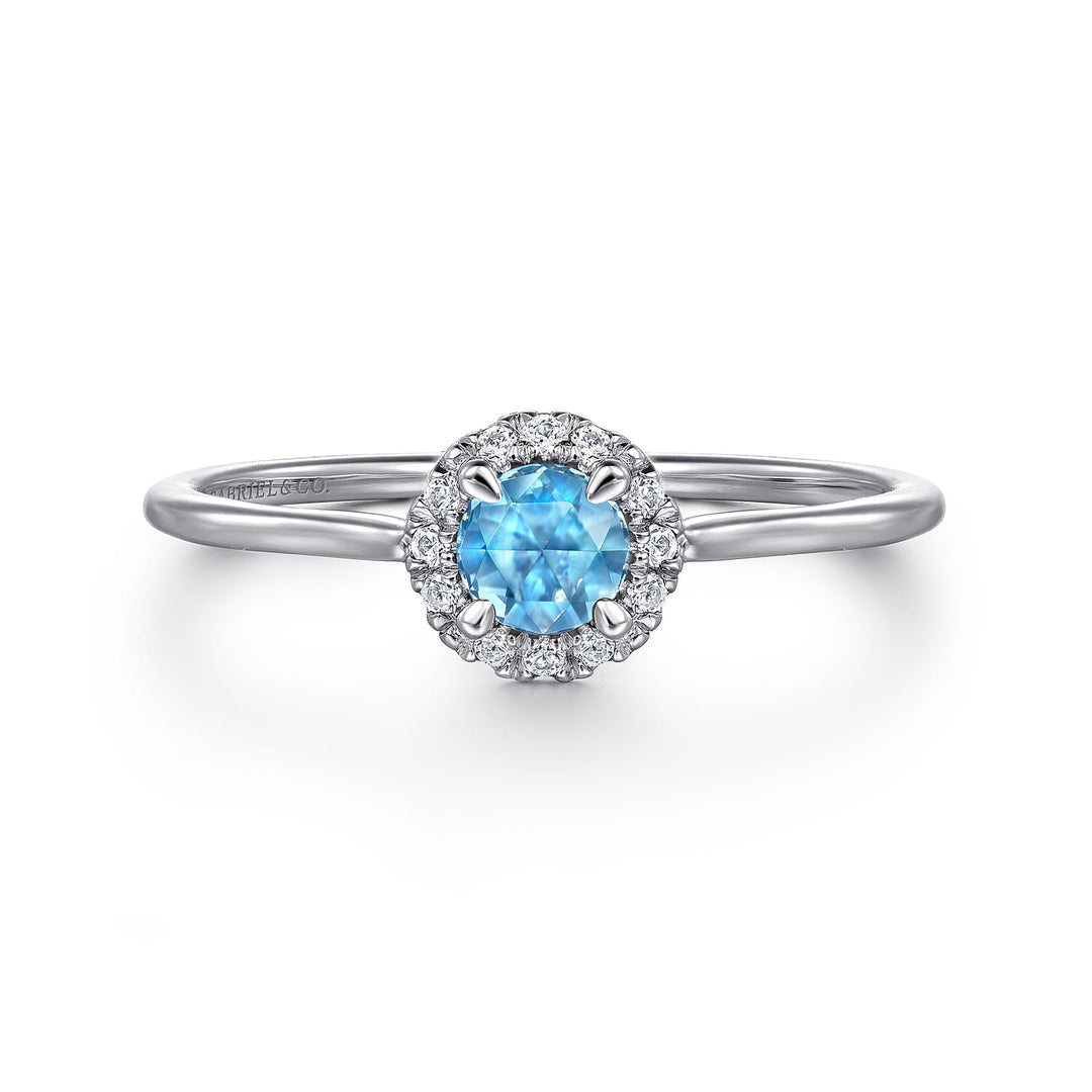 14K White Gold Blue Topaz Ring