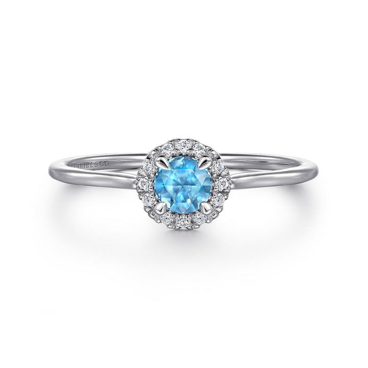 14K White Gold Blue Topaz Ring