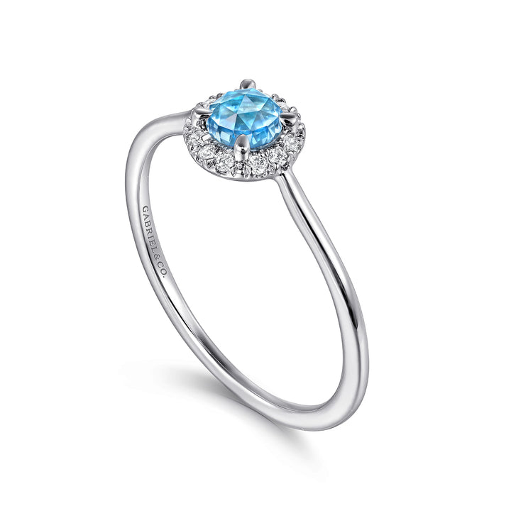 14K White Gold Blue Topaz Ring