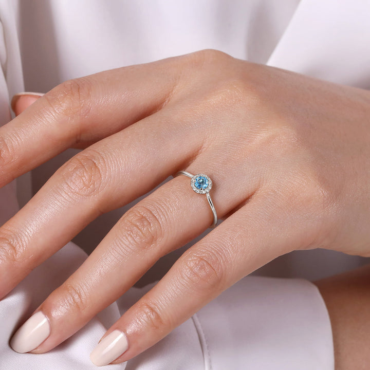 14K White Gold Blue Topaz Ring