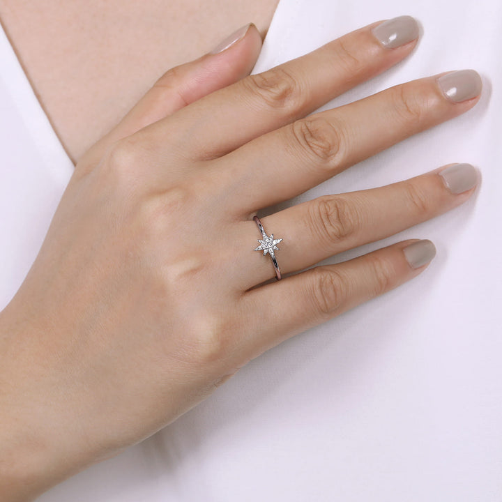 14K White Gold Starburst Ring