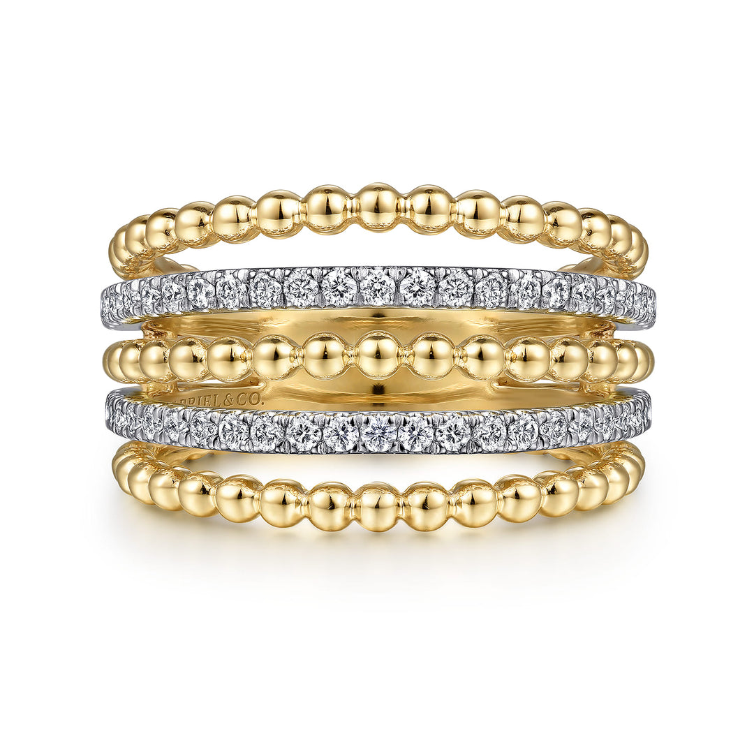 Bujukan 14K Two-Tone Gold Multi Row Wide Ring