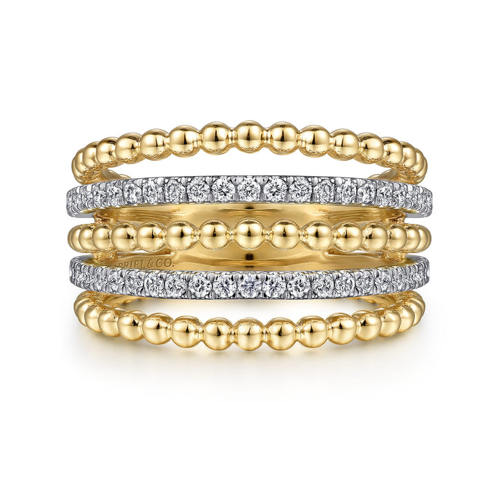 Bujukan 14K Two-Tone Gold Multi Row Wide Ring