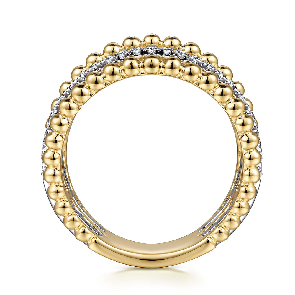 Bujukan 14K Two-Tone Gold Multi Row Wide Ring